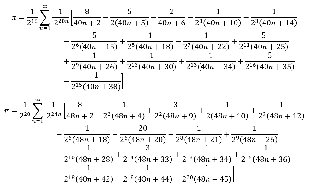 Formule for pi with 2^20 and 2^24